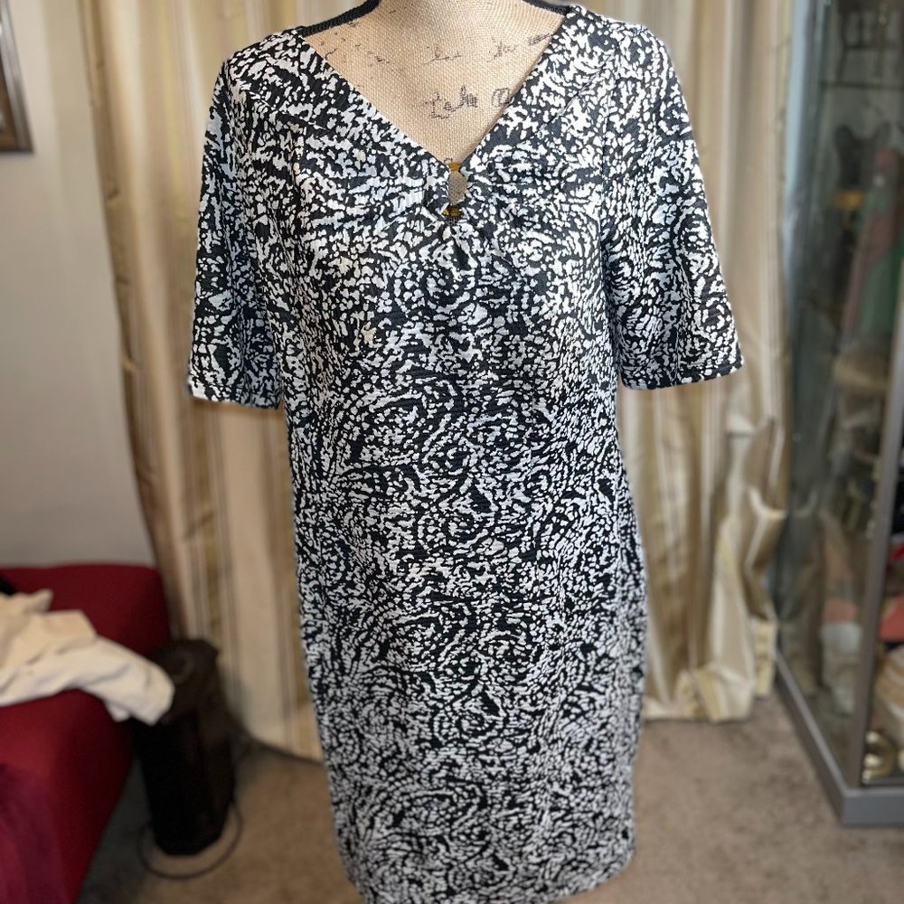 Textured Black and White Print Dress